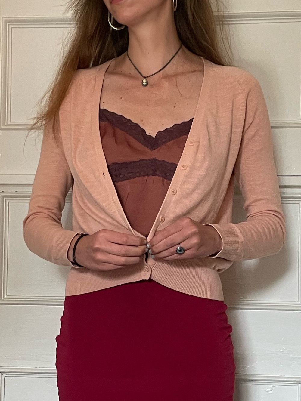 Salmon Button-Up Cardigan